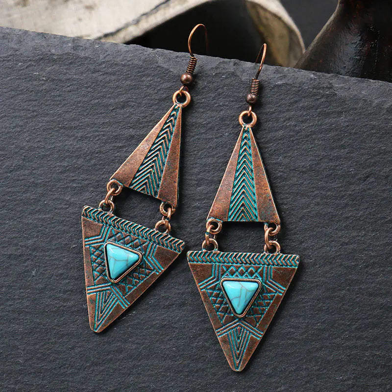 Bohemian Vintage Style Triangle Turquoise Earrings