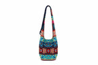 Colorful handbag with floral patterns on a white background