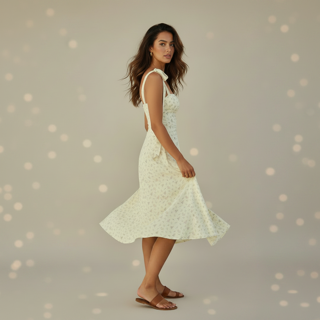 Floral Print Tie-Shoulder Slit Midi Dress
