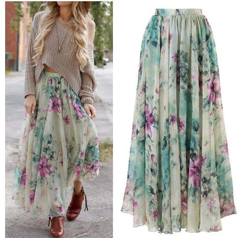 Bohemian Maxi Skirt - Women's Midi Skirt