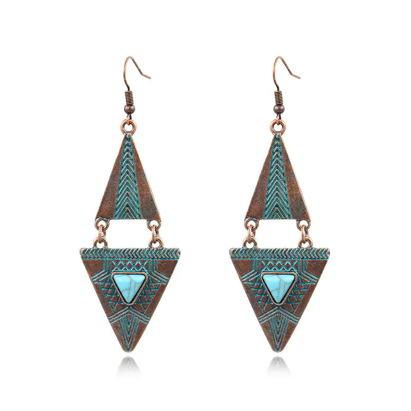 Bohemian Vintage Style Triangle Turquoise Earrings