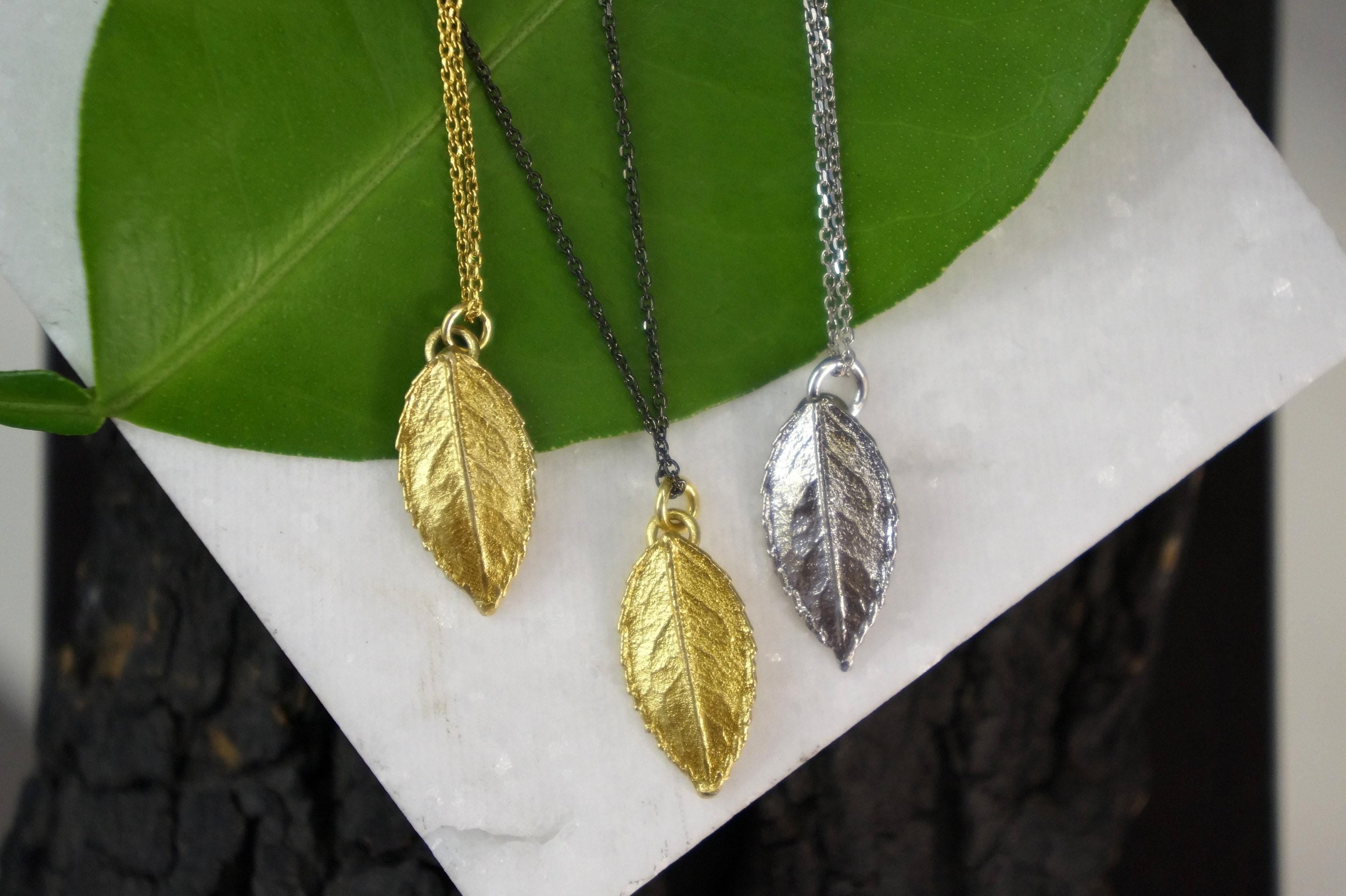 Rose Leaf Necklace: Minimalist Design - 14K Gold Plated Brass-4