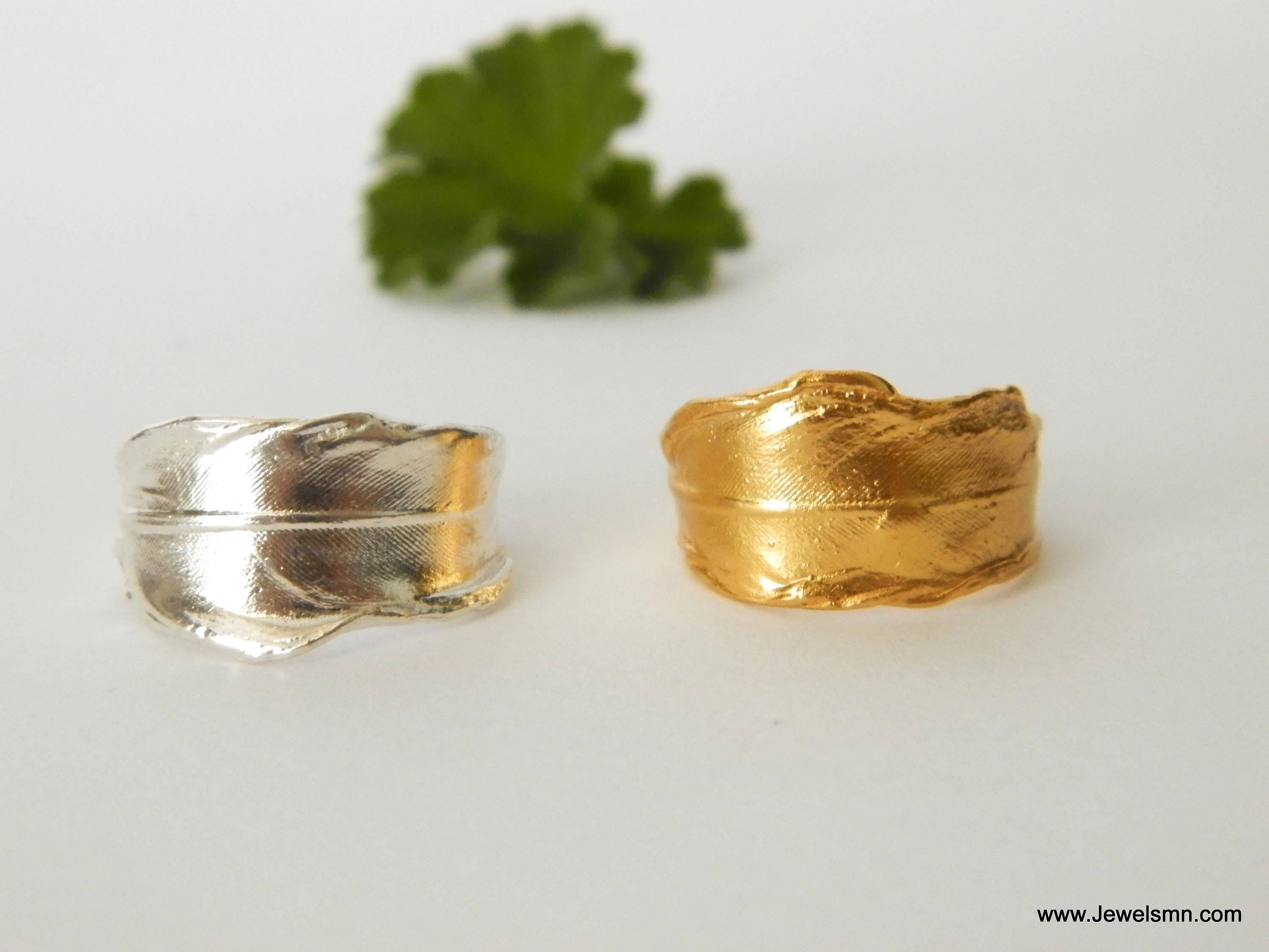 Gold Feather Ring, Gold-Plated Brass Jewelry, Dove Feather Band, Gift for Her, Birthday Gift for Women, Handmade Jewelry-1