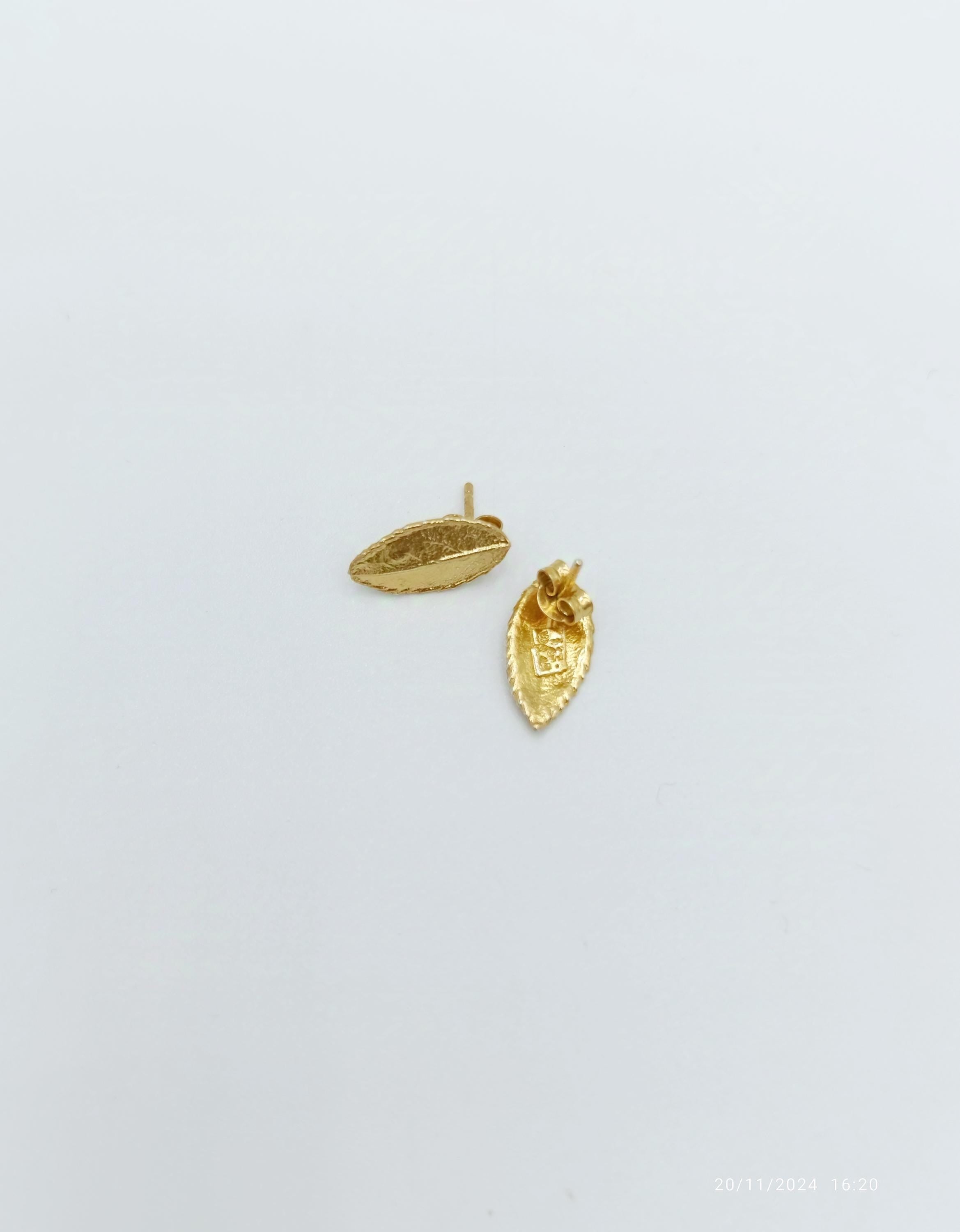 Nature-Inspired Earrings: Real Leaf Design - Gold Plated Brass & Silver-3