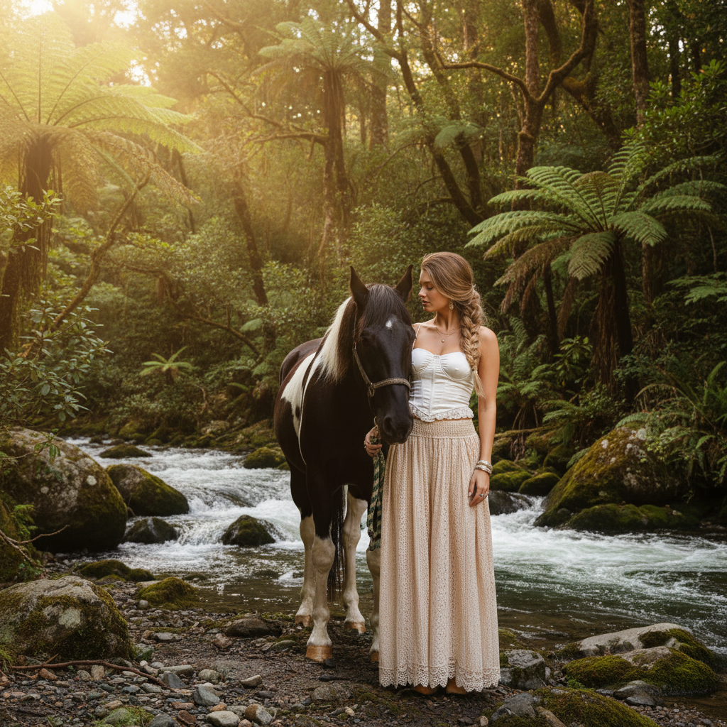 Image 2 - NZ river scene with horse head down