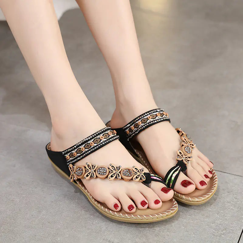 Bohemian Rhinestone Clip Toe Slippers