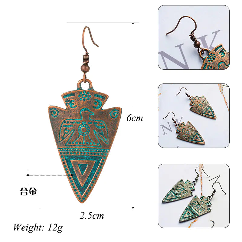 Bohemian Vintage Metal Triangle Pendant Earrings
