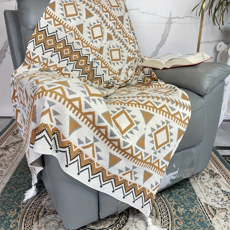 Bohemian Knitted Jacquard Tassel Throw Blanket