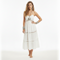 Model in White Bohemian Dress
