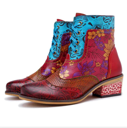 Lace-Up Women's Boots, Vintage Style Leather Cowboy Boots
