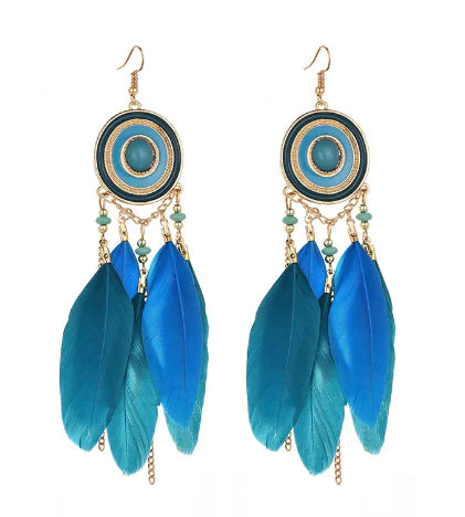 Bohemian Vintage Feather Earrings - Statement Jewelry