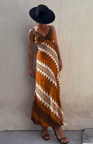 Bohemian Print Casual Halter Dress (One Piece)