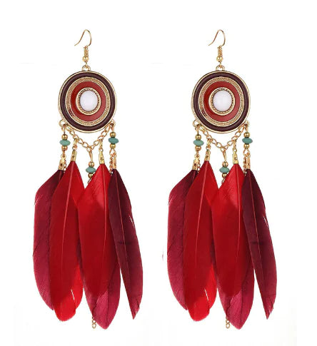 Bohemian Vintage Feather Earrings - Statement Jewelry