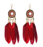 Bohemian Vintage Feather Earrings - Statement Jewelry