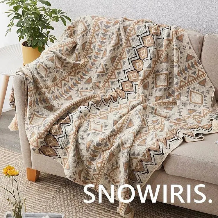 Bohemian Vintage Knitted Geometric Shawl Blanket