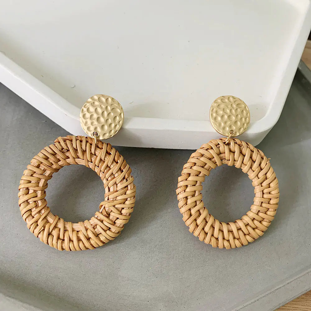 Bohemian Woven Rattan Earrings (One Pair)