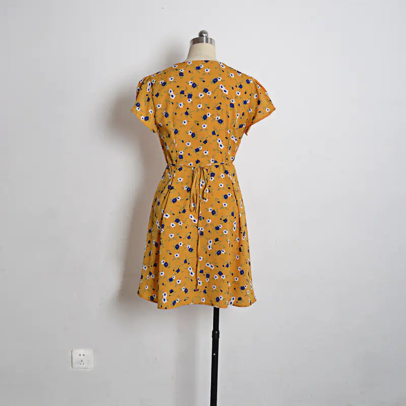 Women's Mini Bohemian V Neck Chiffon Dress