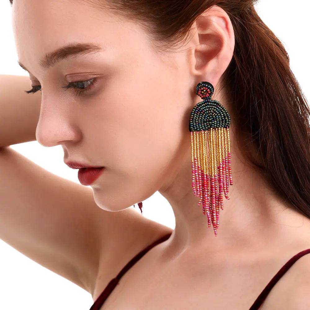 Handmade Bohemian Colorful Bead Earrings (Hypoallergenic)