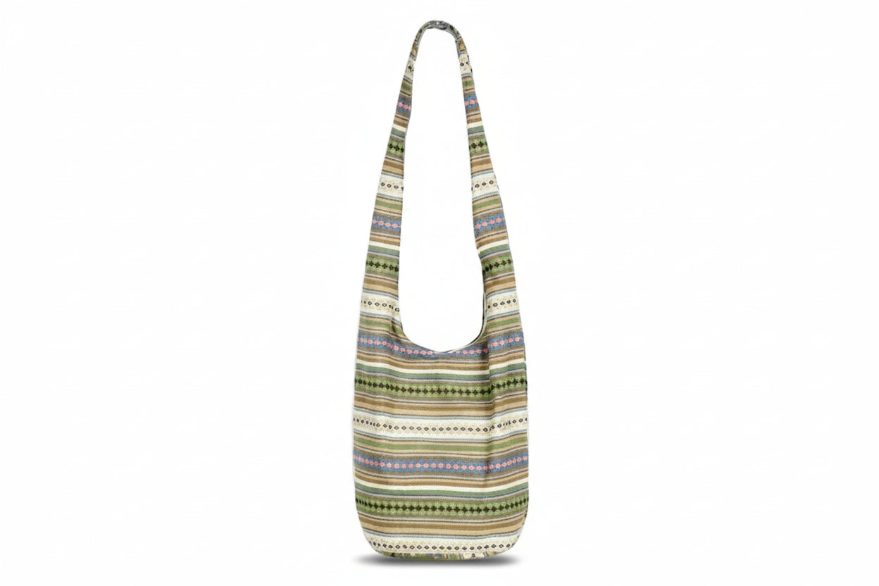 Striped shoulder bag on a white background