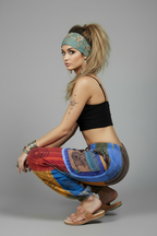 Patchwork Pants - Crouching Pose
