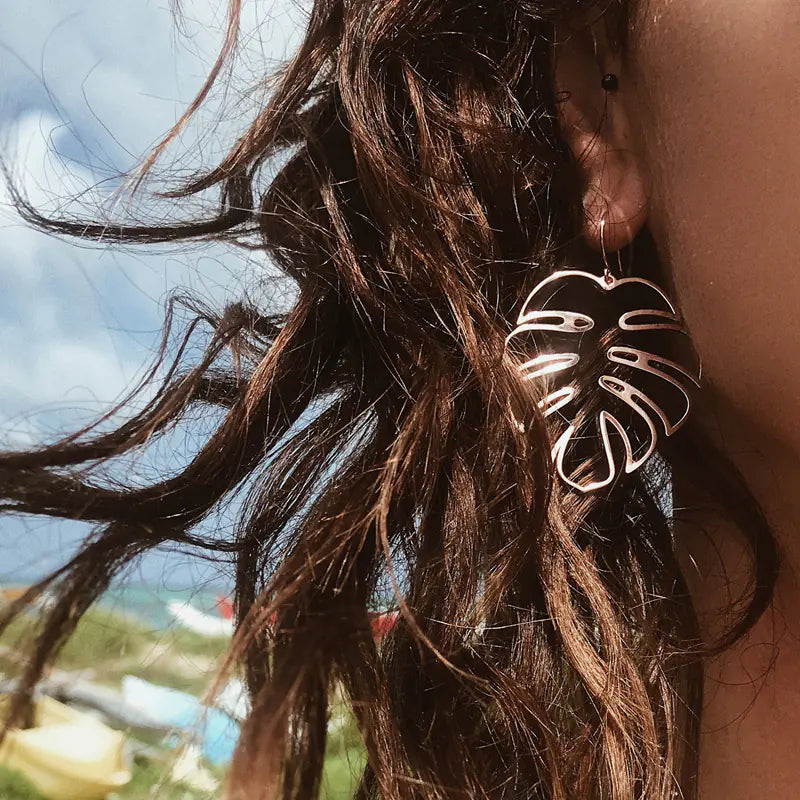 Bohemian Leaf Earrings with Geometric Design