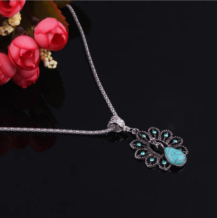 Peacock Necklace with Turquoise Bohemian Style