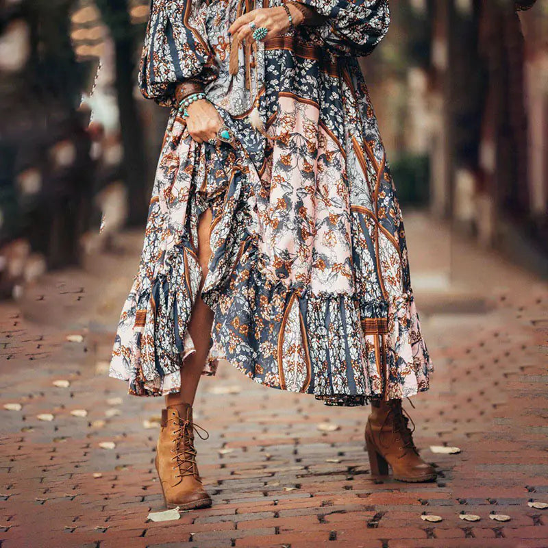 Bohemian Irregular Print Vintage Dress