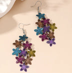 Bohemian Botanical Earrings with Colorful Flowers (Pair)