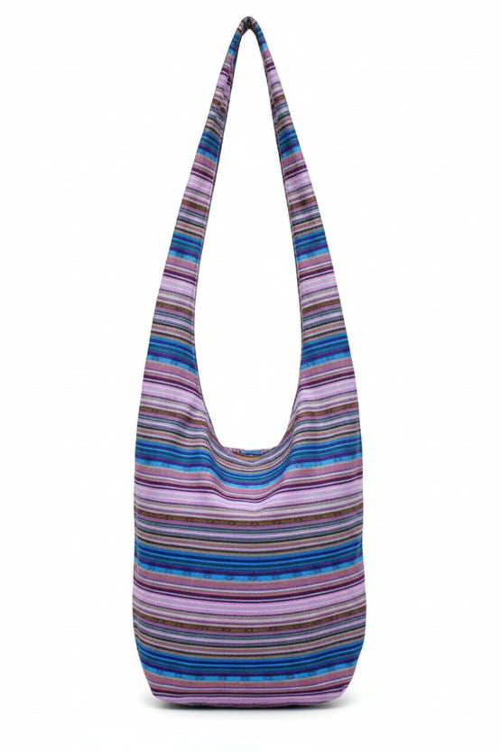 Two striped shoulder bags on a white background