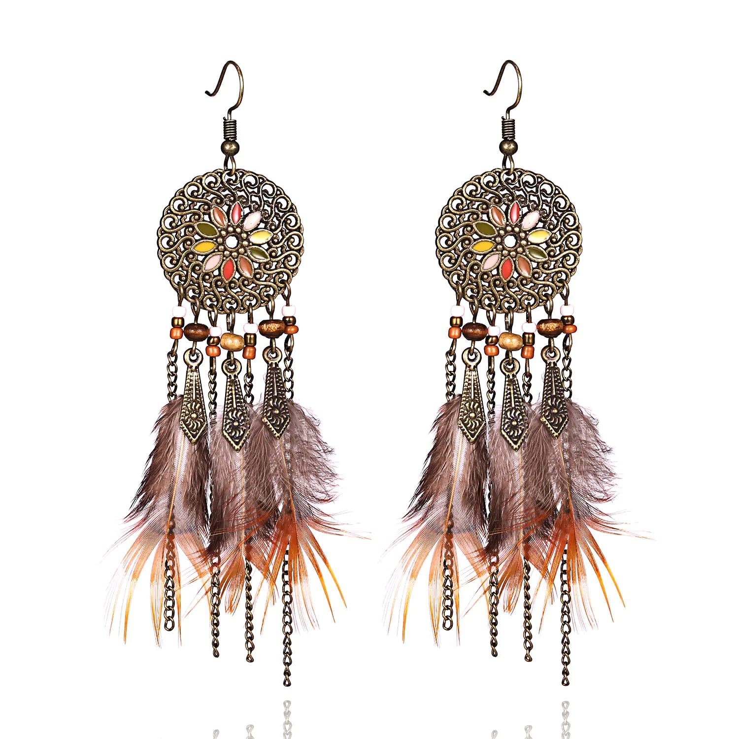 Bohemian Dreamcatcher Feather Earrings Wholesale