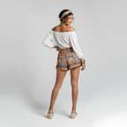Sunset Azure Silk Tassel Shorts