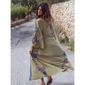Embroidered Flower Bohemian Green Cardigan Dress