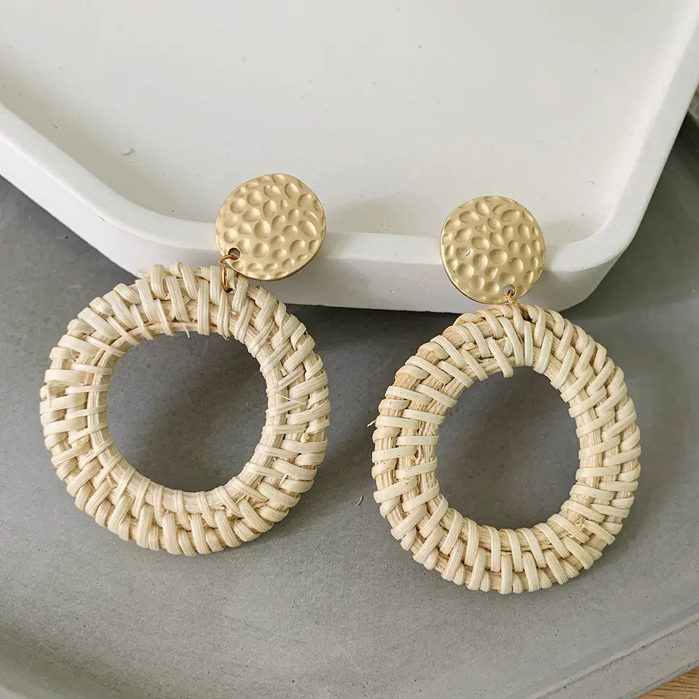 Bohemian Woven Rattan Earrings (One Pair)