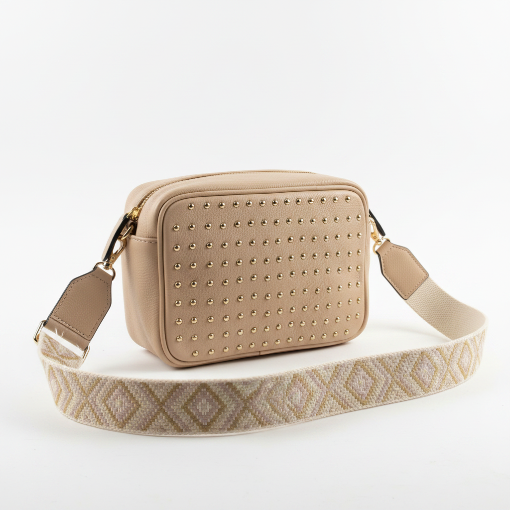 Studio White Background - Studded Camera Bag Front