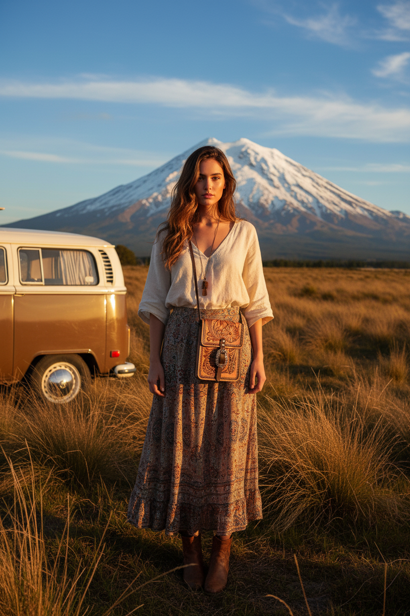 Stunning Bohemian Model in NZ Tussock with Ruapehu