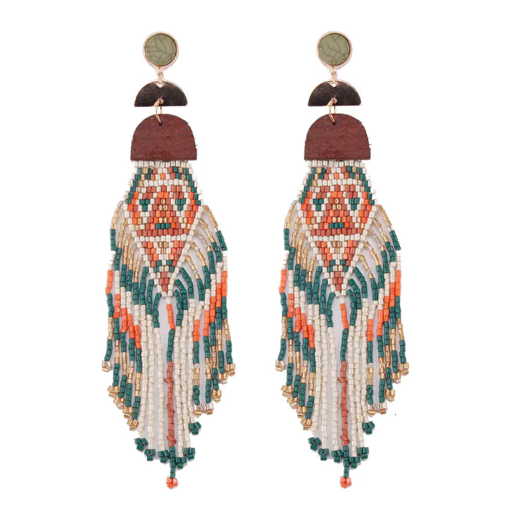 Tassel Beaded Earrings, Vintage Bohemian Style