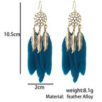 Bohemian Long Dreamcatcher Leaf Feather Earrings