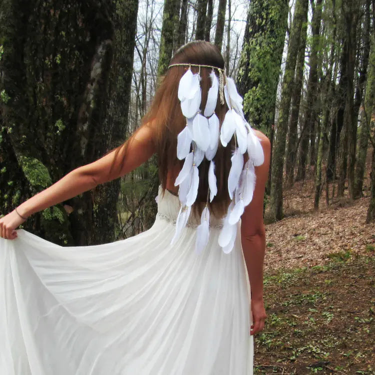 White Feather Headpiece for Bohemian Wedding
