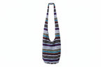 Two patterned shoulder bags on a white background
