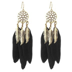 Bohemian Long Dreamcatcher Leaf Feather Earrings
