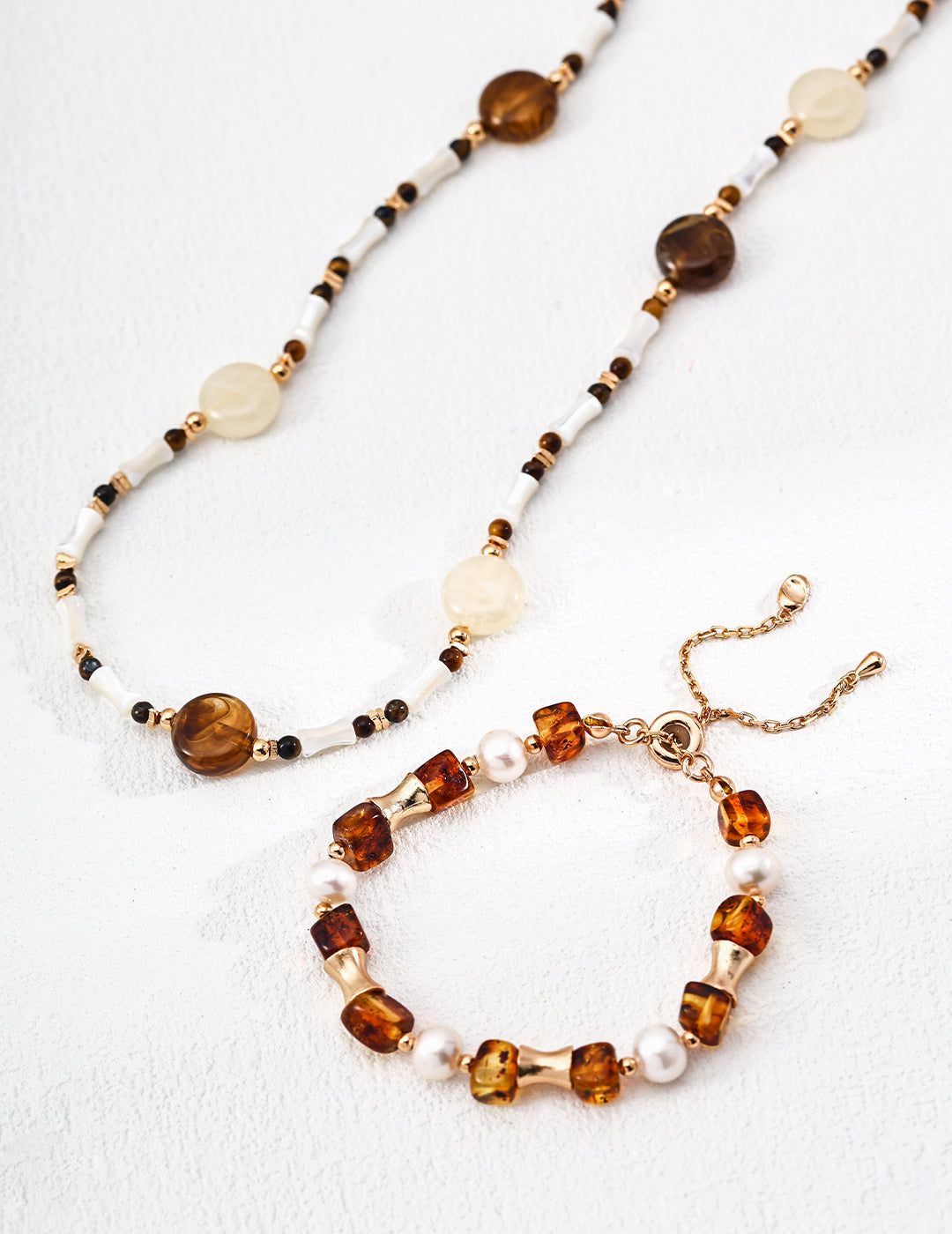 Vintage Natural Pearl Flower Amber Bracelet-1