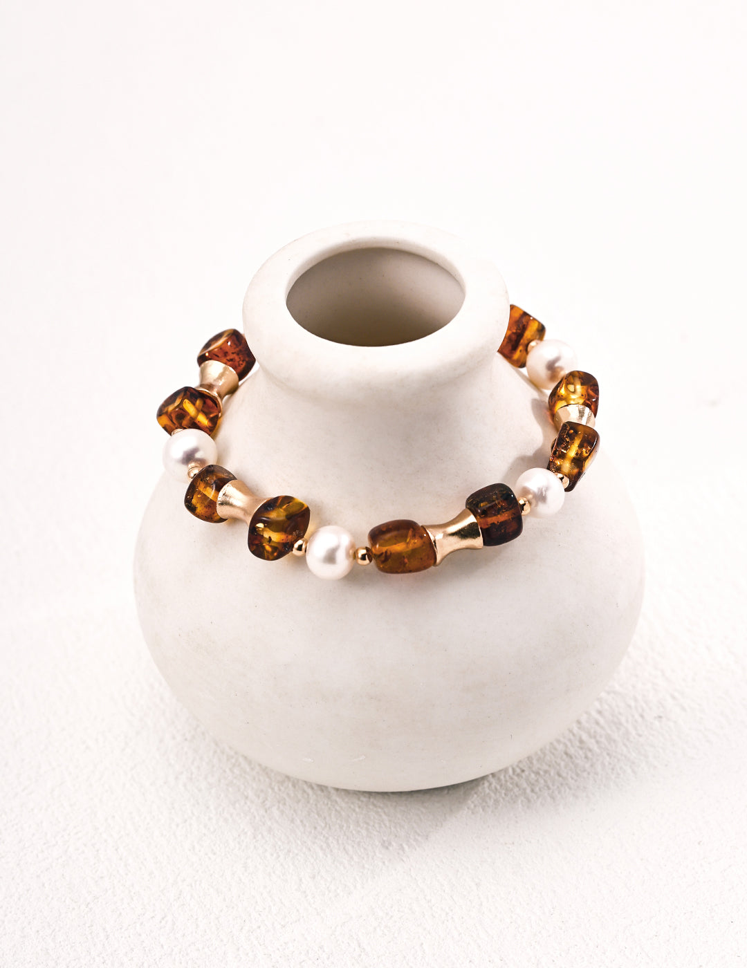 Vintage Natural Pearl Flower Amber Bracelet-2
