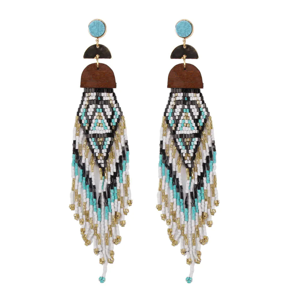 Tassel Beaded Earrings, Vintage Bohemian Style