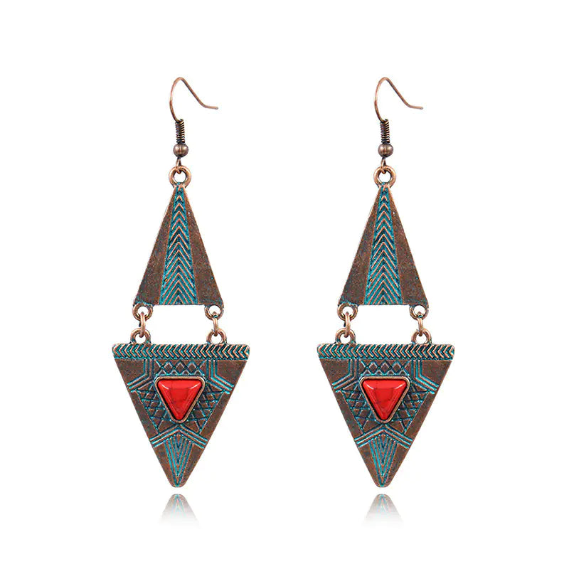 Bohemian Vintage Style Triangle Turquoise Earrings