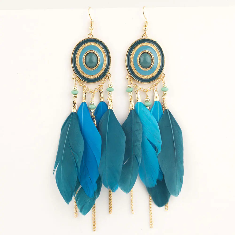 Bohemian Vintage Feather Earrings - Statement Jewelry