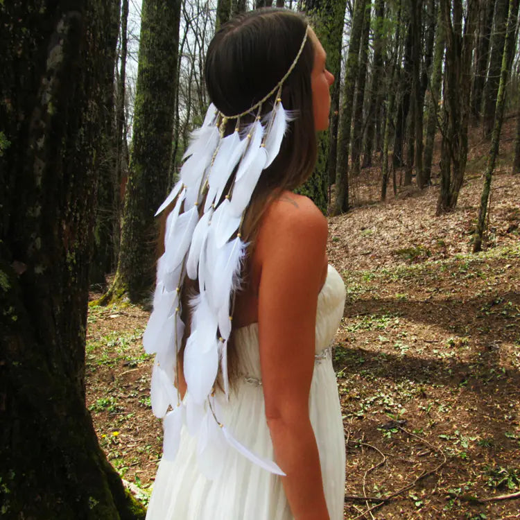 White Feather Headpiece for Bohemian Wedding