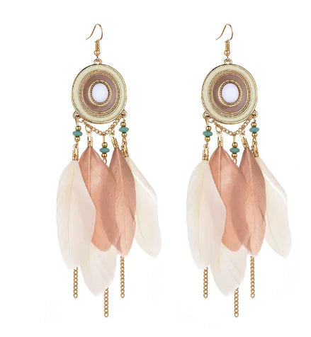 Bohemian Vintage Feather Earrings - Statement Jewelry