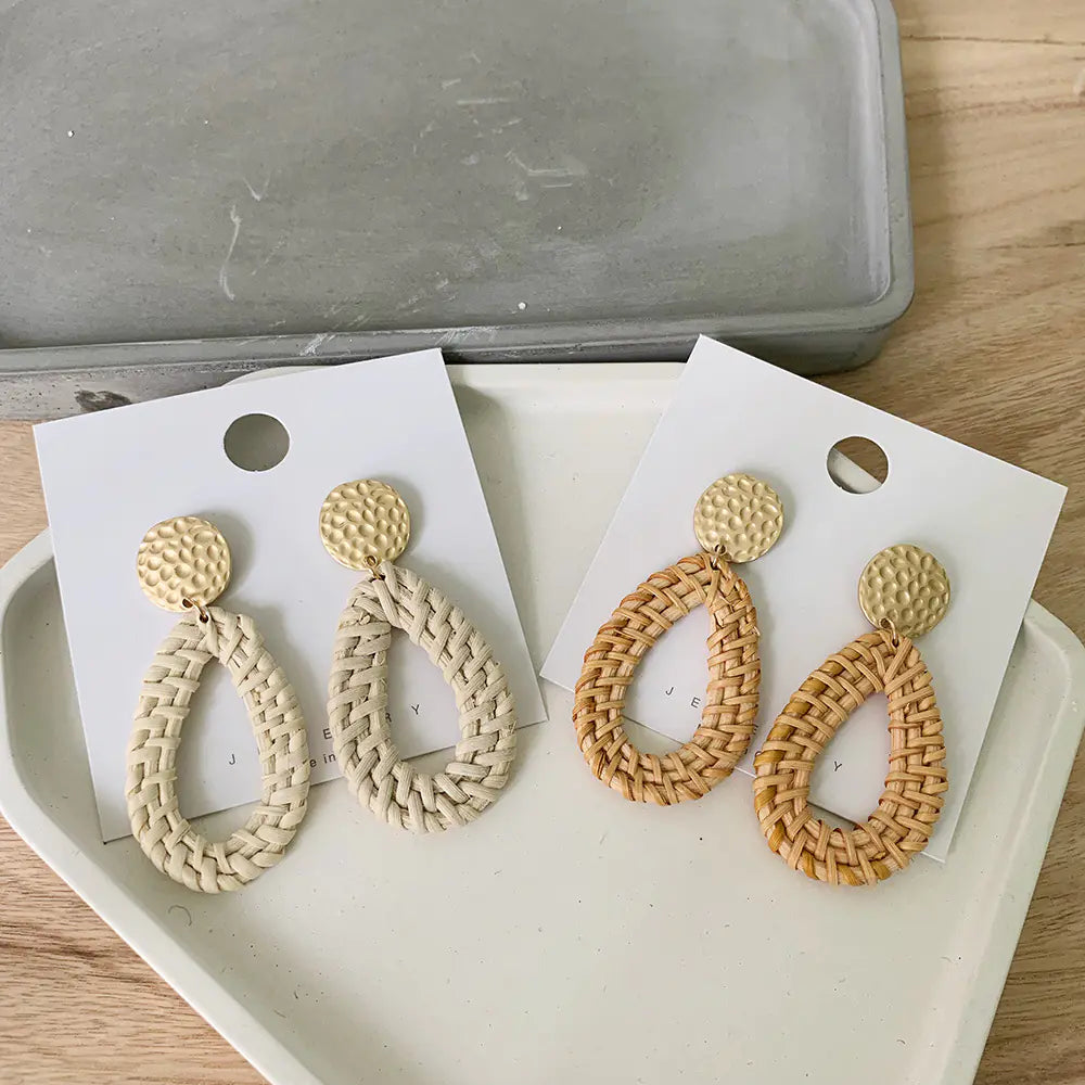 Bohemian Woven Rattan Earrings (One Pair)