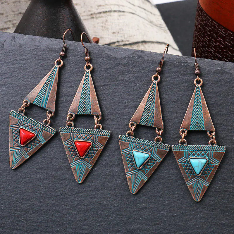 Bohemian Vintage Style Triangle Turquoise Earrings