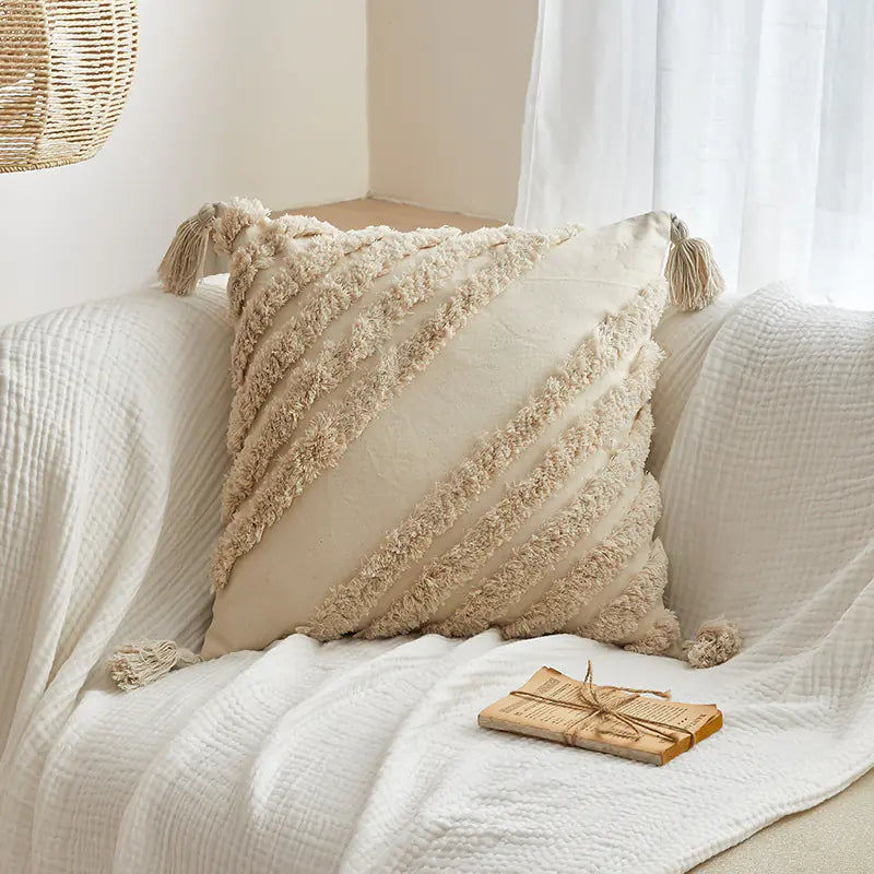 Bohemian Style Pillowcases with Plush Tassels